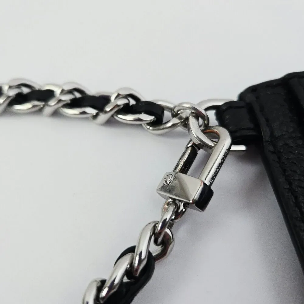 Michael Kors Black & Silver Jet Set Charm Small Leather ID Chain Card Holder
